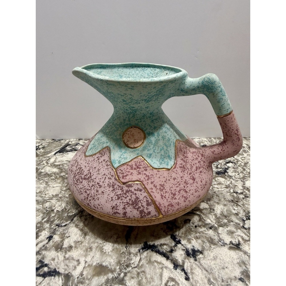 VTG Southwest Pottery Abstract Vase Native American Gold Trim 80s 90s